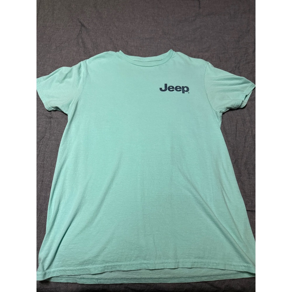 Jeep Life Off Road Graphic T-Shirt Mint Green Paw Print Dog Sunset Large Back MD